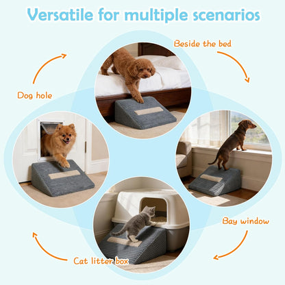 3-Pack Dog Ramp for Stairs, 40D Dog Stair Ramp, Pet Ramp for Stairs for Small & Senior Dog Stairs Ramp for Injured Dogs with Anti Slip Strip, 13.7 x 9.8 x 4.7 in,Gentle Slope Pet Safe, Washable Cover