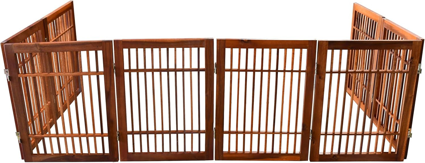 Urnporium Freestanding Wooden Dog Gate for Doorways – Foldable Acacia Wood Pet Gate, No Drill Portable Indoor/Outdoor Puppy Fence Barrier (White Pet Gate, 3 Panel 24" Tall)