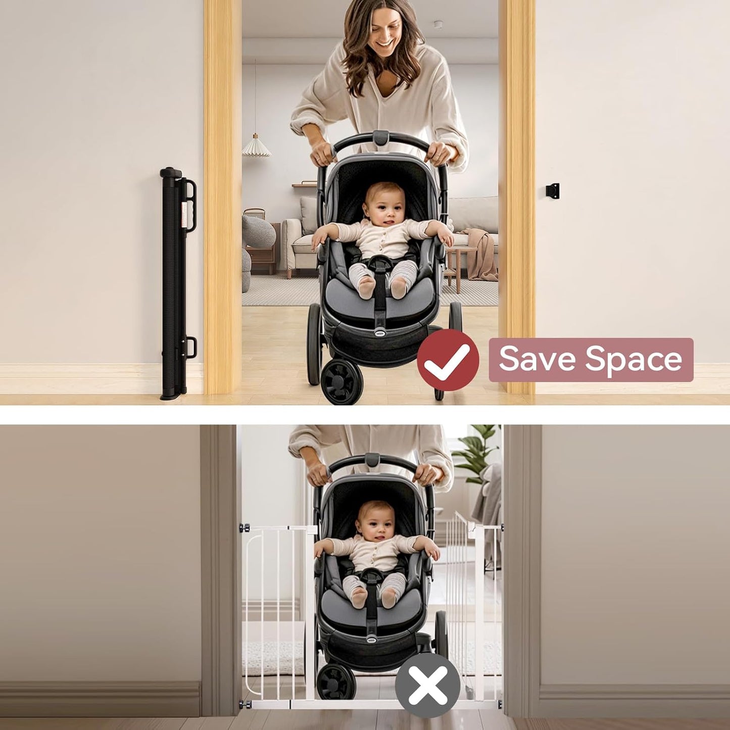 Momcozy Retractable Baby Gate, Mesh Baby Gate or Mesh Dog Gate, 33" Tall,Extends up to 71" Wide, Child Safety Gate for Doorways, Stairs, Hallways, Indoor/Outdoor