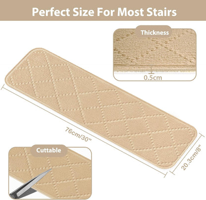 Fixmend Stair Treads Non Slip for Wooden Steps, 8" X 30" (15-Pack) Stair Runner Carpet Treads Indoor with Reusable Adhesive, Stairslide Carpets Rugs Safety Mats for Elders, Kids & Dogs, Dark Grey Leaf