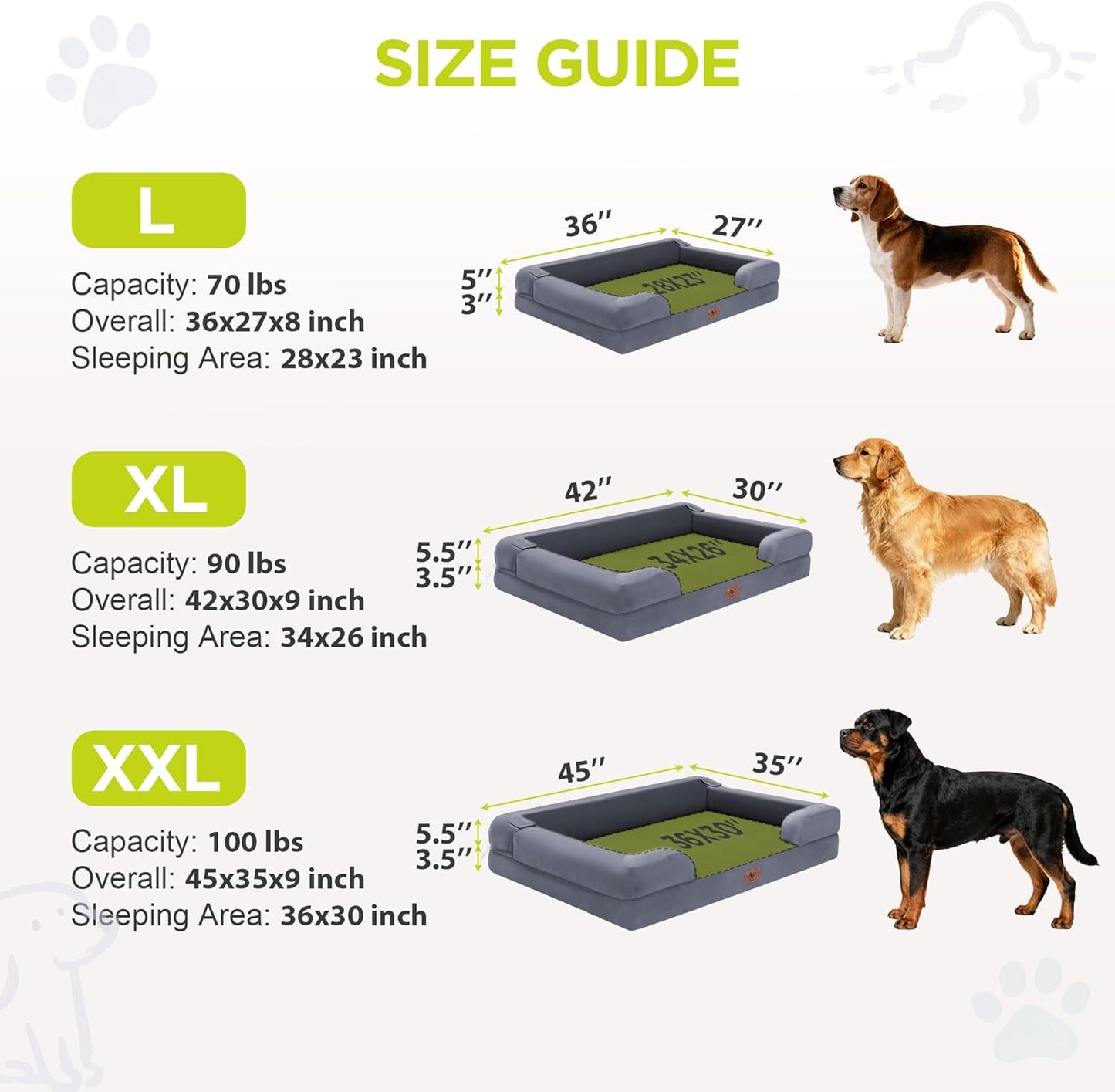 Extra Large Dog Bed, Orthopedic XL Washable Memory Foam Bed for Big Dogs Waterproof Pet Couch Sofa Bolster with Removable Cover, Non-Slip Bottom, Tennis Ball Toy, 42x30