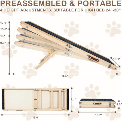 Folding Dog Ramp Safety, Wooden Adjustable Height Pet Ramps, Potable Dog Steps with Non-Slip Traction Mat, Dog Step for Bed, Dogs Stairs for SUV Car, Couch, Safe, Height Bed