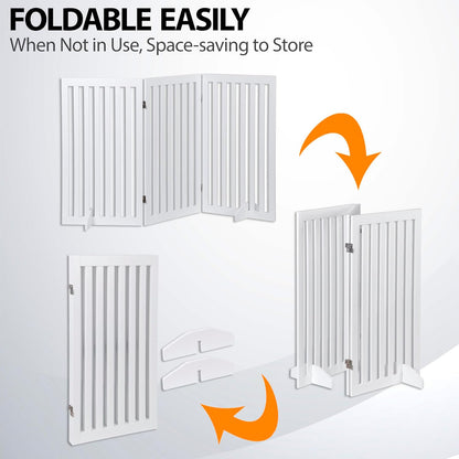 Nouva 36" H Pet Gate, 3 Panels Indoor Foldable Dog Fence, Dog Gate for Stairs Doorways, Hardwood Pet Gate, Freestanding Pet Fence, White