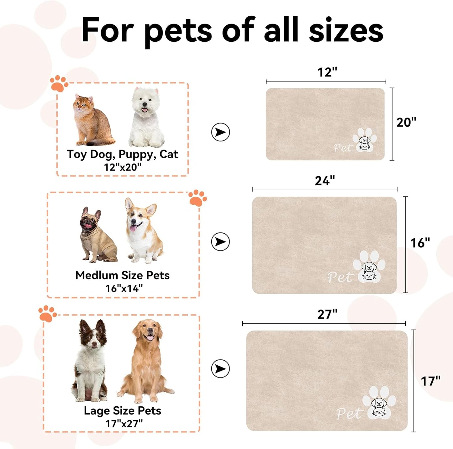 Dog Food Mat - Absorbent Cat Dog Bowl Mat for Food and Water, Quick Dry Pet Food Mats for Floors with Waterproof Rubber Backing, Puppy Cat Feeding Mats for Messy Drinkers,12"x20", Dark Grey