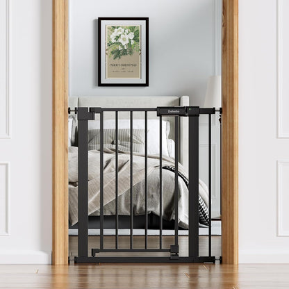 Babelio Baby Gate for Doorways and Stairs, 36-41" Pet Gate with Wide Walk Thru Door and Lock Indicator, No Drill Pressure Mounted Safety Gate with Double Lock and Self-Closing, Black