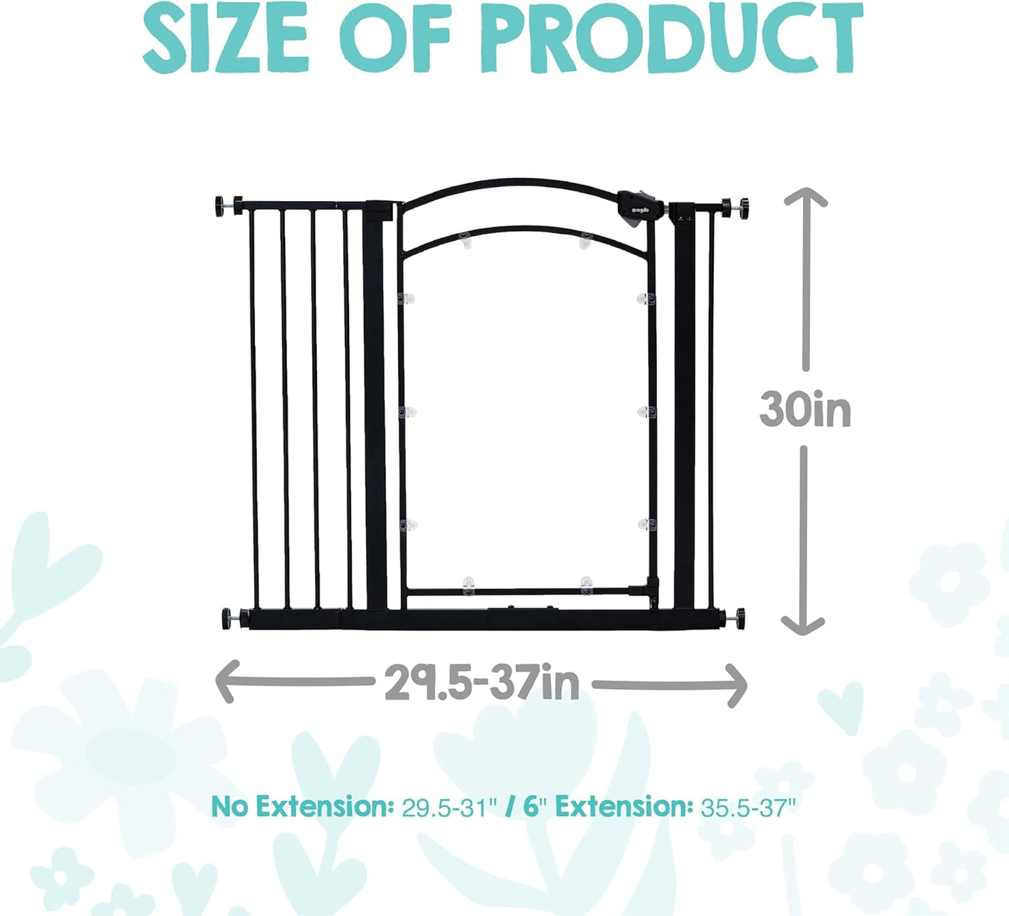 Regalo Safety 30.5-58" Extra Wide Arch Baby Gate with Door, Pressure Mount Walk Through Gate for Doorways & Bottom of Stairs, Babies, Toddlers & Pets, Tested & Safe, American Designed, American Owned