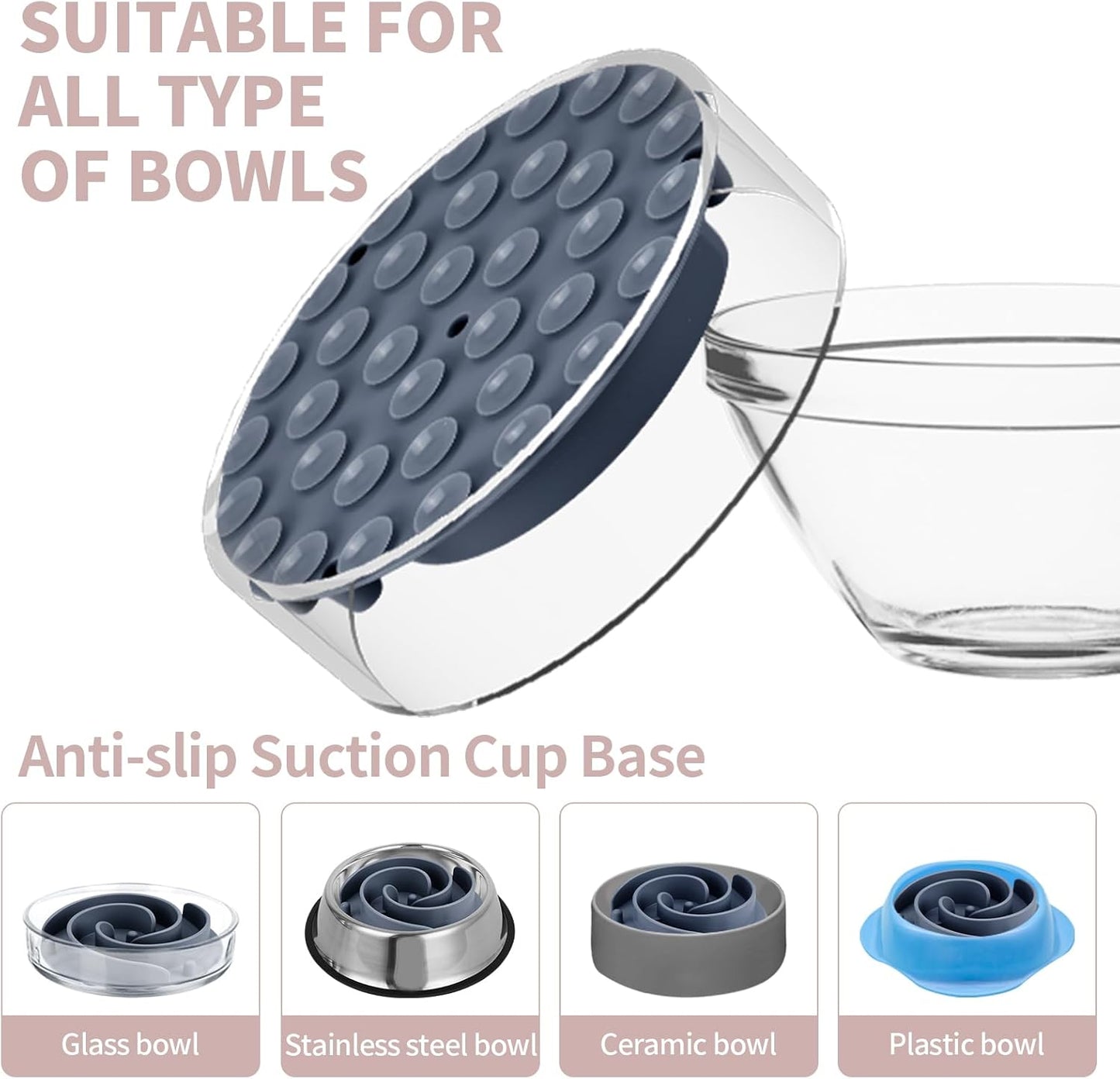 Slow Feeder Dog Bowls Insert, Bestalk Soft Silicone Slow Eating Feeder Insert with Suction Cups for Small, Medium and Large Dogs, Fit into Basic and Elevated Dog Bowls, Dark Blue