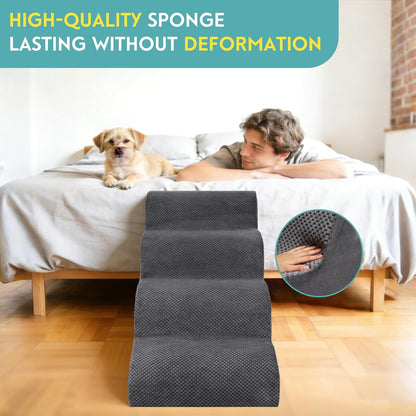 Dog Stairs for Small Dogs,15.7" H Pet Stairs 3-Steps Ramp for Puppy, Older Cat, Stairs with Whole 30D High Density Foam, Corduroy Fabric, Non-Slip Bottom Dog Steps for Bed and Couch (Grey, 3-Step)