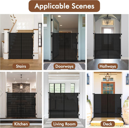 Reinforced 48" Extra Tall Pet Gate with Support Rods, 4 Ft Tall Retractable Baby Gates for Doorways 55" Wide Mesh Dog Gate Indoor Outdoor - Prevent Baby/Pet from Jumping Over, Black