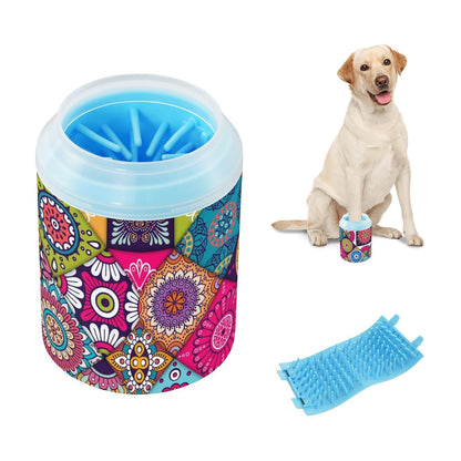 Dog Paw Cleaner Cups for Dogs Pet Foot Washer Paw Scrubber for Medium Small Dogs Cats Cleaning Cup Cute Yellow Fiesta Guitars Cacti and Ethnic Birds