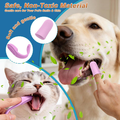 7PCS Dog Washing Gloves | Dog Bath Brush | Storage Bag | Dog Finger Toothbrush for Short & Long Haired Dogs & Cats | Efficient Deshedding Bathing & Massaging, Suitable for Pets (Sage Green)