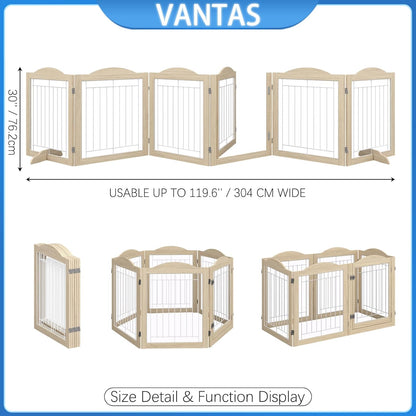 Vantas Espresso Wooden Folding Dog Gate 144" Wide x 30" Tall with Door, Freestanding Pet Gate, Pet Puppy Safety Fence
