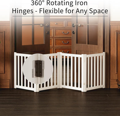 2-Panel Solid Wood Dog Gate - Freestanding Folding Pet Gate for Doorways, Stairs, Indoor, 24" Height, No Installation Needed, Natural Wood