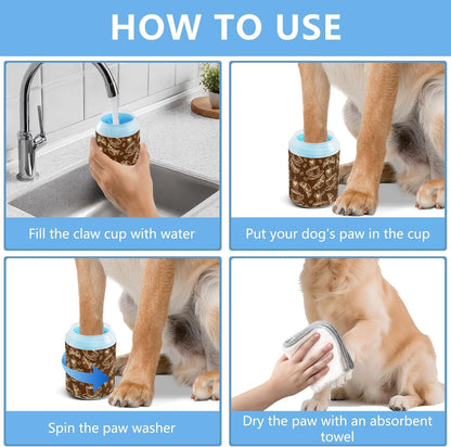 Coffee Brown Print Dog Paw Cleaner Cup with Soft Silicone Brush, Lightweight Portable Small Muddy Paw Washer for Dogs, Easy to Use Pet Foot Cleaner