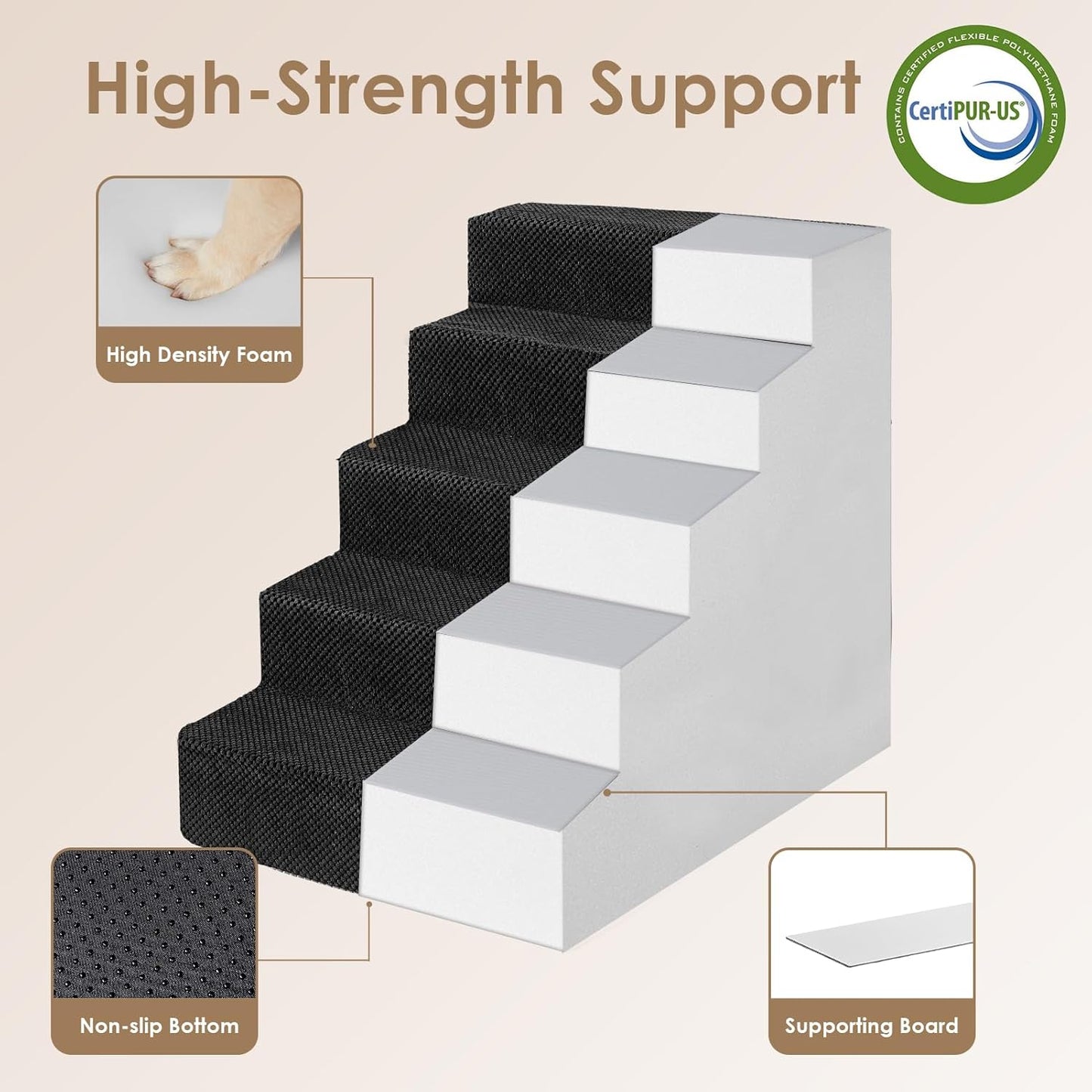EHEYCIGA Dog Stairs for High Bed 22.5" H, 5-Step Dog Steps for Bed, Pet Steps for Small Dogs and Cats, Non-Slip Balanced Pet Ramp Indoor, Grey