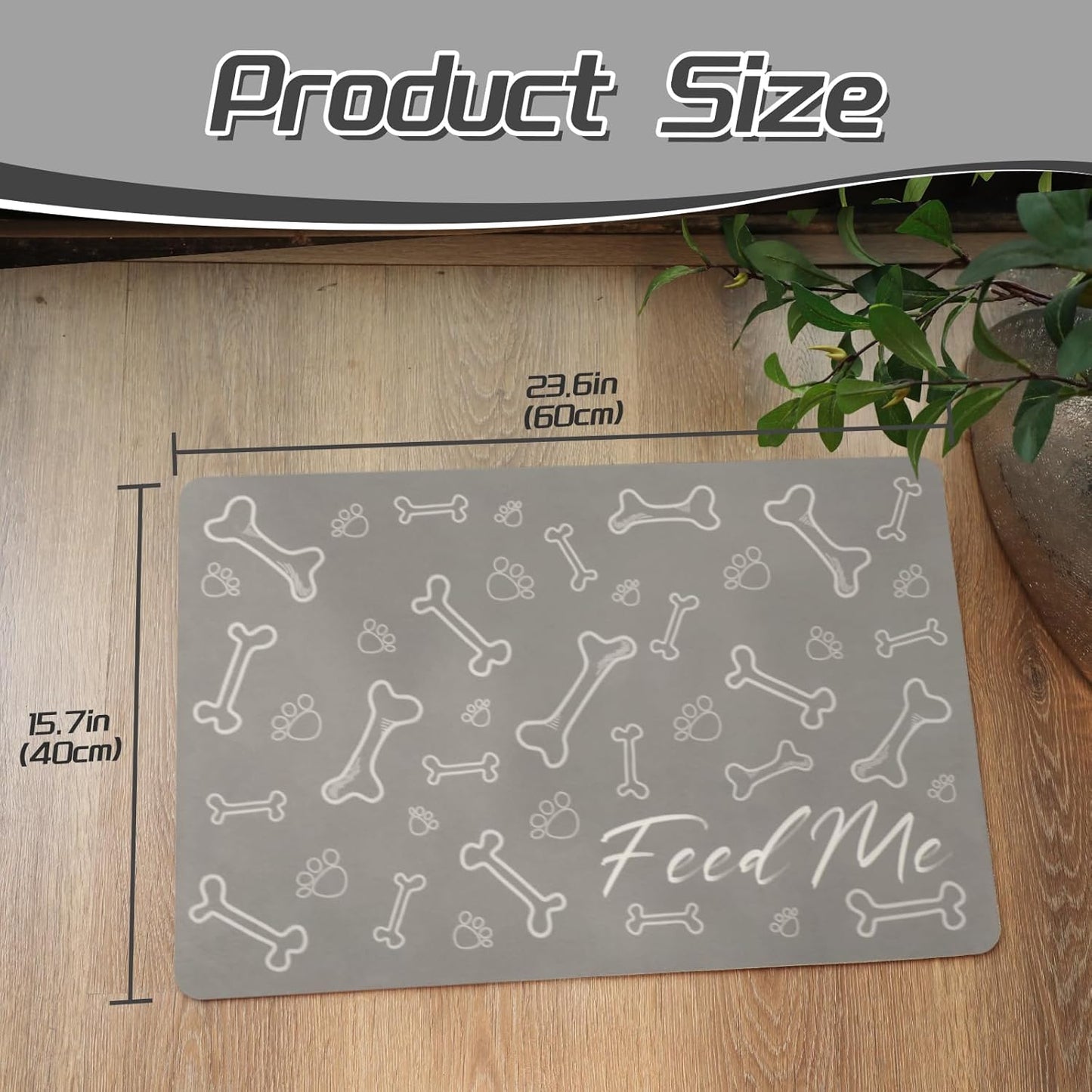 Le courant Dog Cat Feeding Mat,Water Absorbent, Non Slip Placemat for Pets Bowl and Water,100% Waterproof Feeding Mats for Multiple Breeds.Grey.Bone Printing
