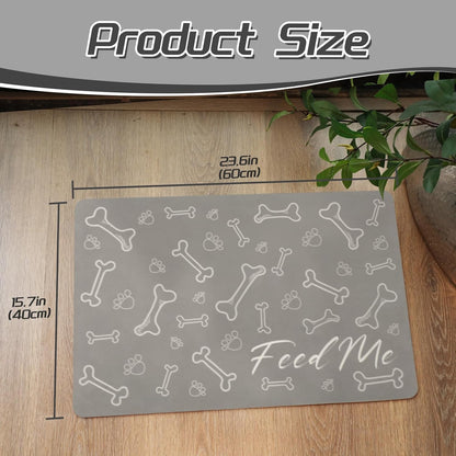 Le courant Dog Cat Feeding Mat,Water Absorbent, Non Slip Placemat for Pets Bowl and Water,100% Waterproof Feeding Mats for Multiple Breeds.Grey.Bone Printing