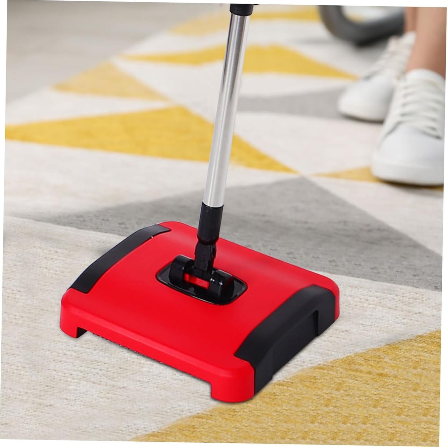 1Set Adjustable Height Manual Carpet Sweeper with Rotating Brush Rolls for Pet Hair and Dust Removal Versatile Push Broom Vacuum Cleaner for Carpets Rugs Hard Floors and Tiles