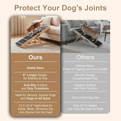Dog Ramp for Bed, for Couch, 47.24" Long Wooden Pet Ramp for Small & Large Dogs to Get on Bed Couch Car Up to 200LBS, 4 Adjustable Heights (13.7"-24.6"), Foldable Dog Bed Ramp with Anti-Slip Surface