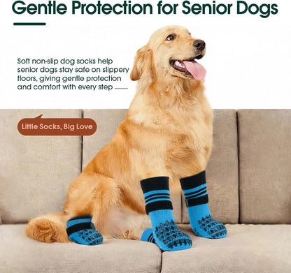 Kuoser Non Slip Dog Socks for Hardwood Floors, 4Pack Anti-Slip Dog Grippy Socks to Prevent Licking Paws, Dogs Booties Paw Protectors with Double-Sided Traction for Small Medium Large Senior Dogs, XS