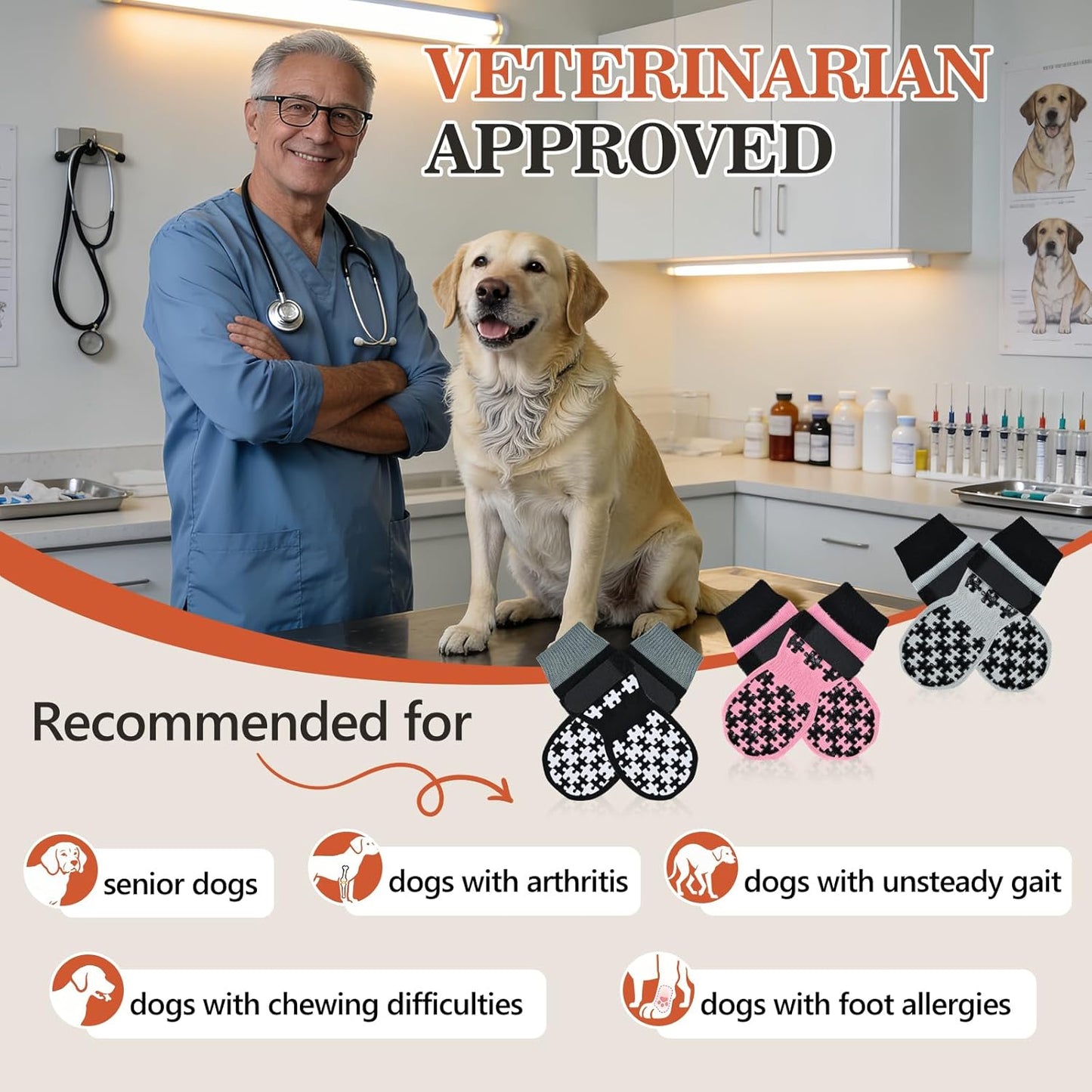 Dog Grippy Socks for Senior Dog - Double Side Dogs Booties to Prevent Licking, Boots & Paw Protectors for Hardwood Floors, No Twist Non Slip Socks for Small Medium Large Dogs, Black, L