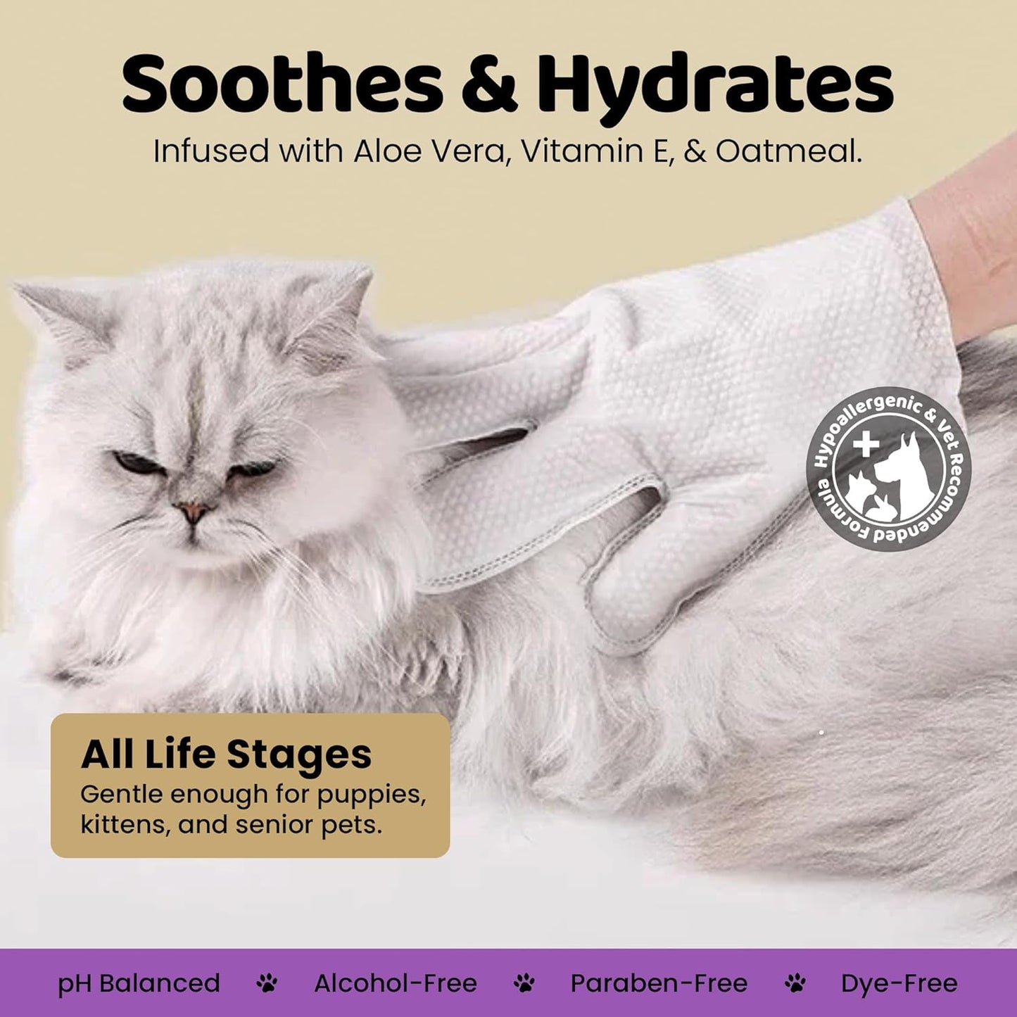 Premium Pet Grooming Glove Wipes for Dogs & Cats, 3X Thick No-Rinse Bathing Gloves, Hypoallergenic Deodorizing Paw & Body Cleaner, Natural Extracts to Hydrate & Nourish, 20 Count, Coconut Scent