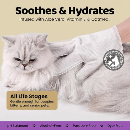 Premium Pet Grooming Glove Wipes for Dogs & Cats, 3X Thick No-Rinse Bathing Gloves, Hypoallergenic Deodorizing Paw & Body Cleaner, Natural Extracts to Hydrate & Nourish, 20 Count, Coconut Scent