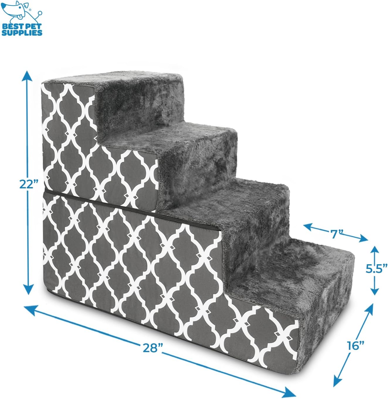 Best Pet Supplies Dog Stairs & Steps - Foam Steps for Small Dogs & Cats, Non-Slip Indoor Balanced Pet Step Support, Dog Ramp, No Assembly, Ash Gray Linen, 2-Step (12-inch Height)