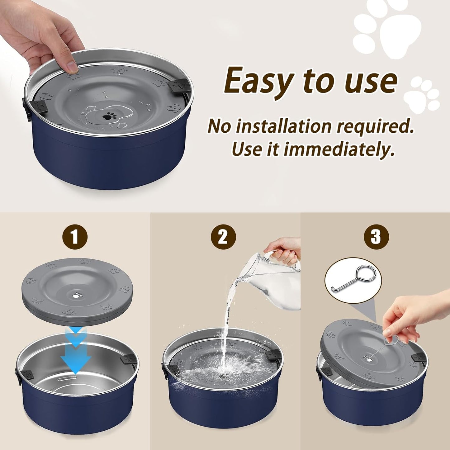 Dog Water Bowl No Spill, 1.5L/50oz Stainless Steel Slow Water Bowl for Dogs, Spill Proof Dog Bowl with Anti-Splash & Non-Slip, Slow Drinking Water Bowl Dispenser for Messy Drinkers (Black)