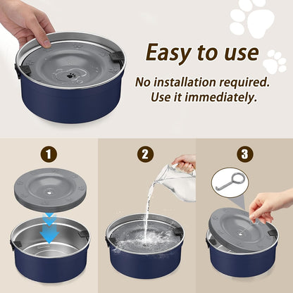 Dog Water Bowl No Spill, 1.5L/50oz Stainless Steel Slow Water Bowl for Dogs, Spill Proof Dog Bowl with Anti-Splash & Non-Slip, Slow Drinking Water Bowl Dispenser for Messy Drinkers (Black)
