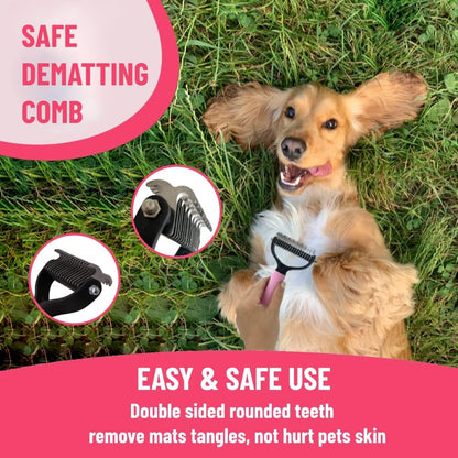 Dog Brush Grooming Kit 5PCS - Dog Brush for Shedding,Puppy Brush and Flea Comb for Dogs, Slicker Brush Comb and Dog Hair Brush Set Blue, Grooming at Home or Travel