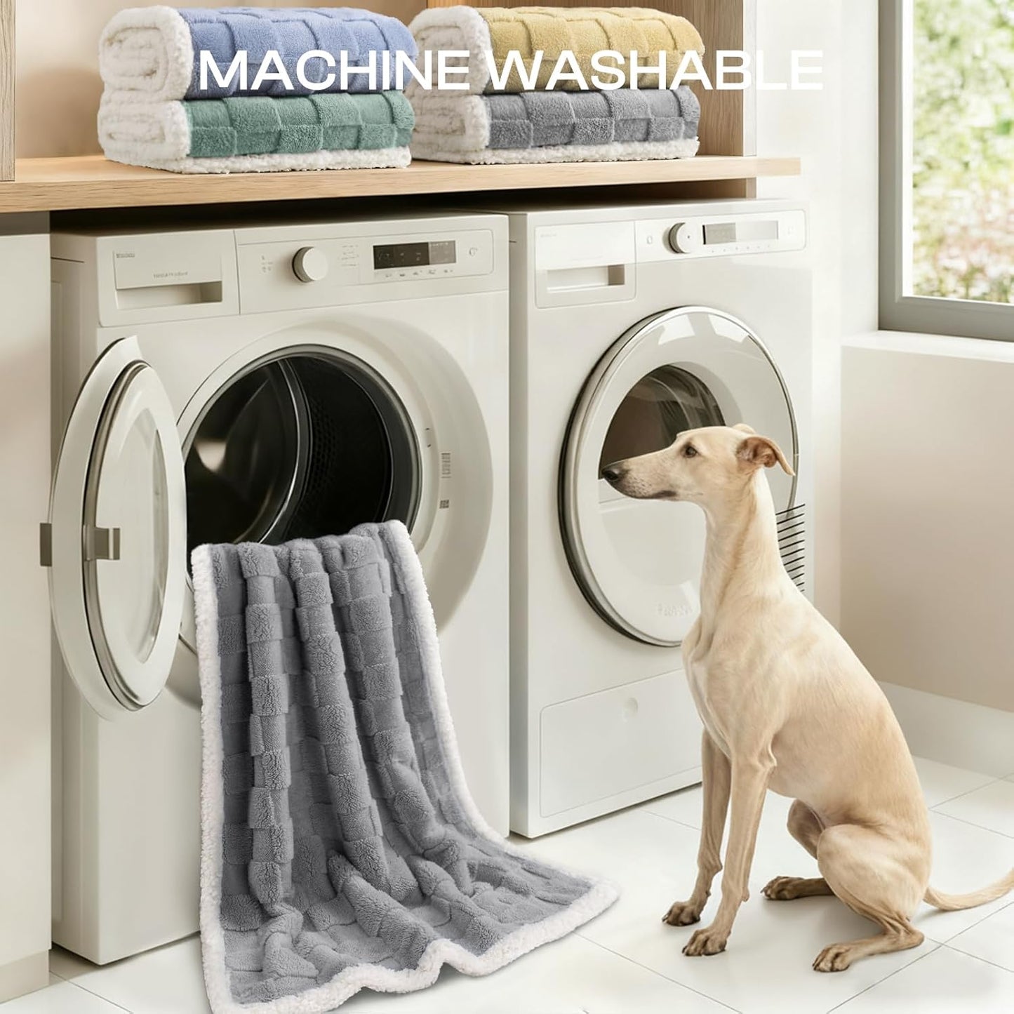 Luciphia Waterproof Dog Blanket, Leakproof Small Pet Blanket for Couch Sofa Bed Furniture Cover Protector, Washable Soft Sherpa Fleece with 3D Jacquard, Cozy Calming Reversible, Gray White, 40"x28"