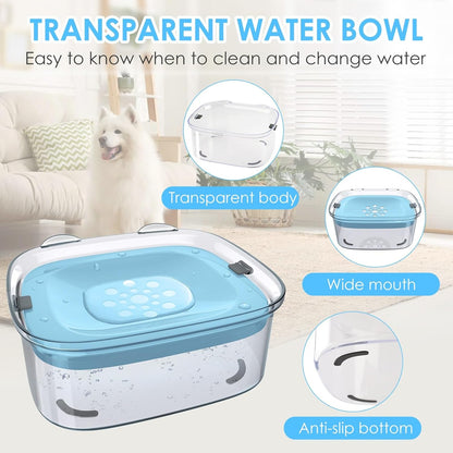 AONKEY 3L Dog Water Bowl No Spill, 101oz Large Spill Proof Dog Bowl Reduce Refill, Anti Splash No Mess Dispenser Dripless Slow Drinking Water Bowl for Sloppy Messy Drinkers (Gray)