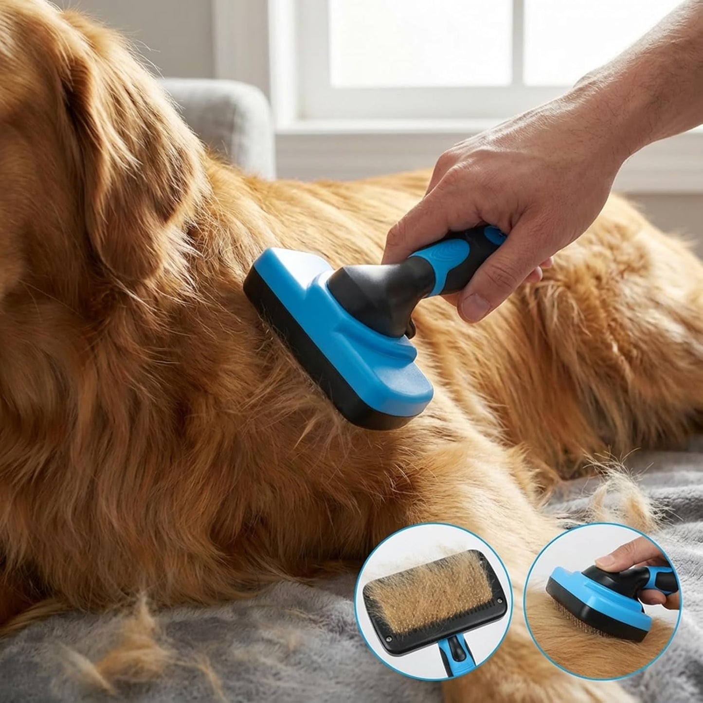 PETIMP STORE 4PCS Self Cleaning Slicker Brush, Pet Grooming Rake, Bath Brush & Massage Brush for Short/Long Haired Dogs, Cats & Horses, Pet Grooming Deshedding Tools - Pet Supplies (White Black)