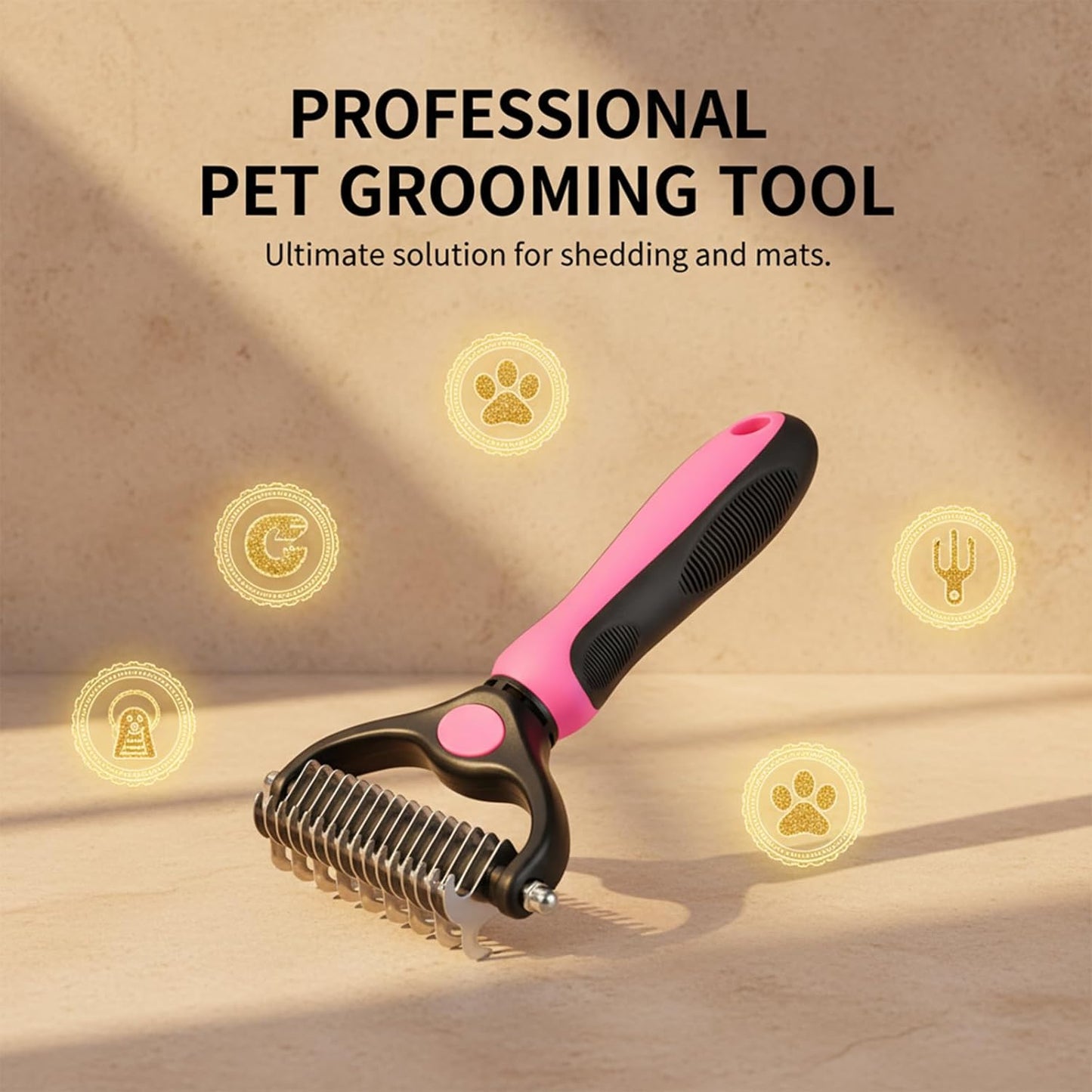 Sakerplus Dog Brush Tool Dog Brush for Shedding, Dual-Sided 9/17 Teeth Deshedding Dogs Brushes, Undercoat Rake for Dogs and Cat Brush (2, Pink, Large+Small)