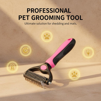 Sakerplus Dog Brush Tool Dog Brush for Shedding, Dual-Sided 9/17 Teeth Deshedding Dogs Brushes, Undercoat Rake for Dogs and Cat Brush (2, Pink, Large+Small)