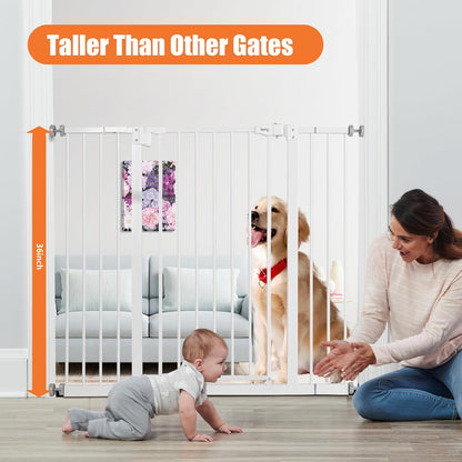 keny 29"-42.5" Baby Gate for Stairs, Auto Close Safety Dog Gate, Pressure Mounted Easy Walk Through Pet Gate for Doorways, Durable Stair Gate, 30" Tall, White