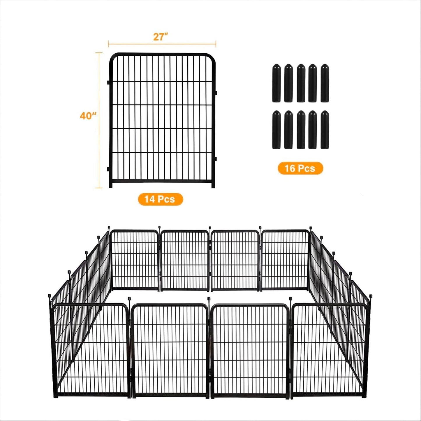 Getlay 36 in(H) Garden Fence, Wide Gate Low Threshold, 10 Panels Total 22.1 Ft(L) Heavy Duty Iron Animal Barrier Fence for Yard,Suitable for Indoor Or Outdoor Dog Fencing,Garden Border Fence