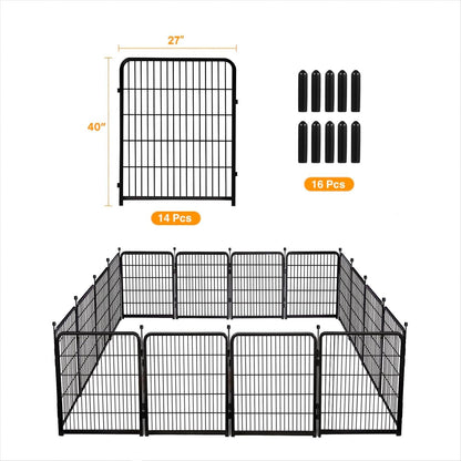 Getlay 36 in(H) Garden Fence, Wide Gate Low Threshold, 10 Panels Total 22.1 Ft(L) Heavy Duty Iron Animal Barrier Fence for Yard,Suitable for Indoor Or Outdoor Dog Fencing,Garden Border Fence