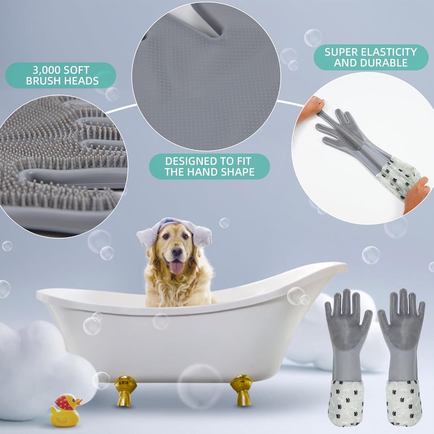 Dog Washing Gloves- Long Sleeved Pet Grooming Gloves - Heat Resistant Silicone Gloves with High-Density Teeth - Efficient Deshedding Glove for Dogs, Cats, Rabbits and Horses