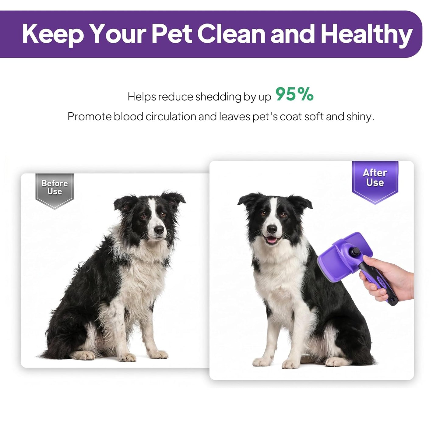 PetiFine Self Cleaning Slicker Brush for Dogs and Cats,Skin Friendly Dog Brush for Shedding Massaging and Grooming, Deshedding Grooming Tool for Long and Short Haired Pets