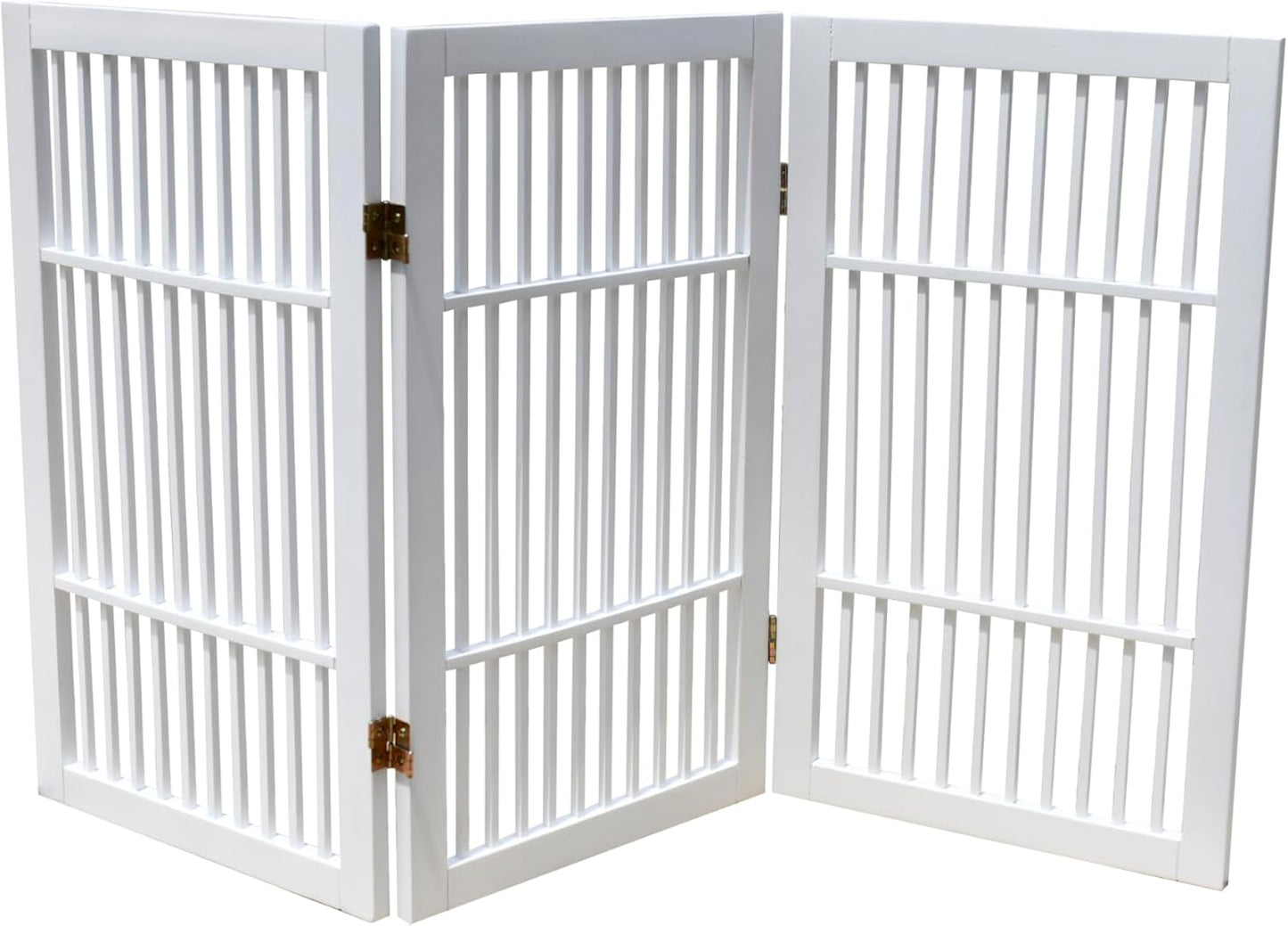 Urnporium Freestanding Wooden Dog Gate for Doorways – Foldable Acacia Wood Pet Gate, No Drill Portable Indoor/Outdoor Puppy Fence Barrier (White Pet Gate, 3 Panel 24" Tall)