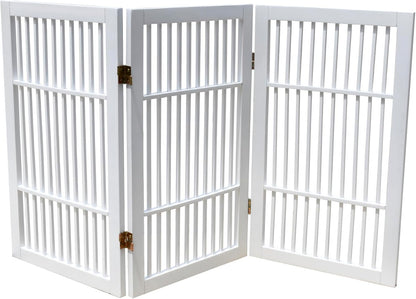 Urnporium Freestanding Wooden Dog Gate for Doorways – Foldable Acacia Wood Pet Gate, No Drill Portable Indoor/Outdoor Puppy Fence Barrier (White Pet Gate, 3 Panel 24" Tall)