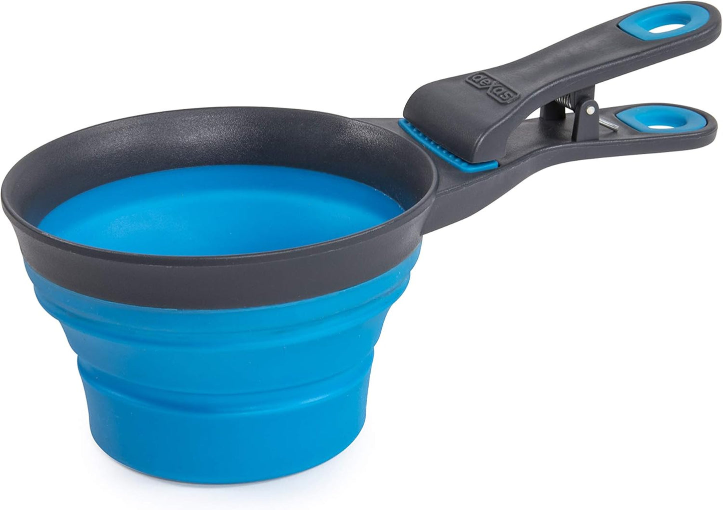 Dexas Pets Collapsible KlipScoop Collapsible Dry Dog Food Scoop and Dog Food Bag Clip, 1 Cup Capacity, Pro Blue