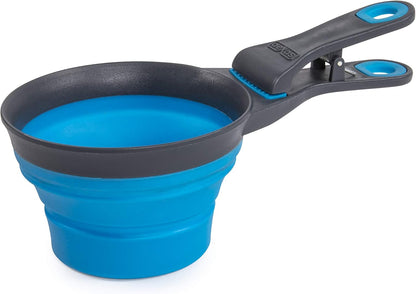 Dexas Pets Collapsible KlipScoop Collapsible Dry Dog Food Scoop and Dog Food Bag Clip, 1 Cup Capacity, Pro Blue