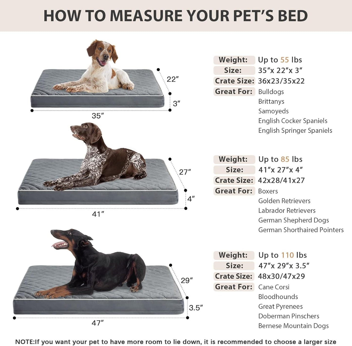 WNPETHOME Orthopedic Waterproof Extra Large Dogs Bed with Removable Washable Cover, Multi-Needle Quilting XL Crate Bed for Large Sized Dog, Light Grey