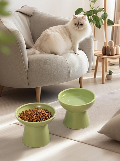 LoeJan Elevated Cat Food and Water Bowls Set, Extra Wide and Raised Ceramic Bowls, Anti-Vomit Whisker-Free Pressure Cat Feeder for Kittens to Adult Cats and Small Dogs (White, Water Bowl)