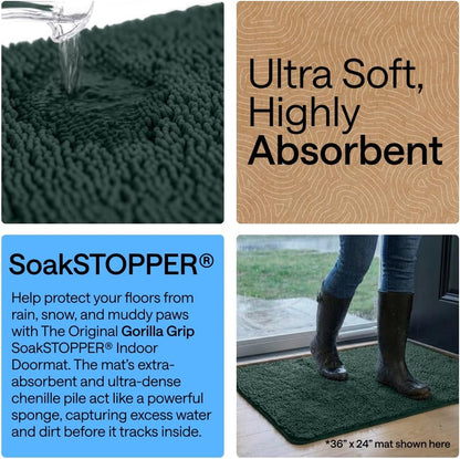 GORILLA GRIP SoakSTOPPER Dog Door Mat, 30x20 Machine Washable Rug Absorbent Doormat Captures Moisture Mud Dirt, Quick Dry Soft Chenille Entryway Rugs Indoor Entrance Mats for Dog Paws, Paw Grey
