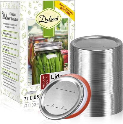 Dalzom® 24Pcs Canning Lids with 24Pcs Rings Regular Mouth, Premium Mason Jar Lids with Bands/Rings for Ball, Kerr Jars - Food Grade Material, 100% Fit & Airtight for Regular Mouth Mason Jars