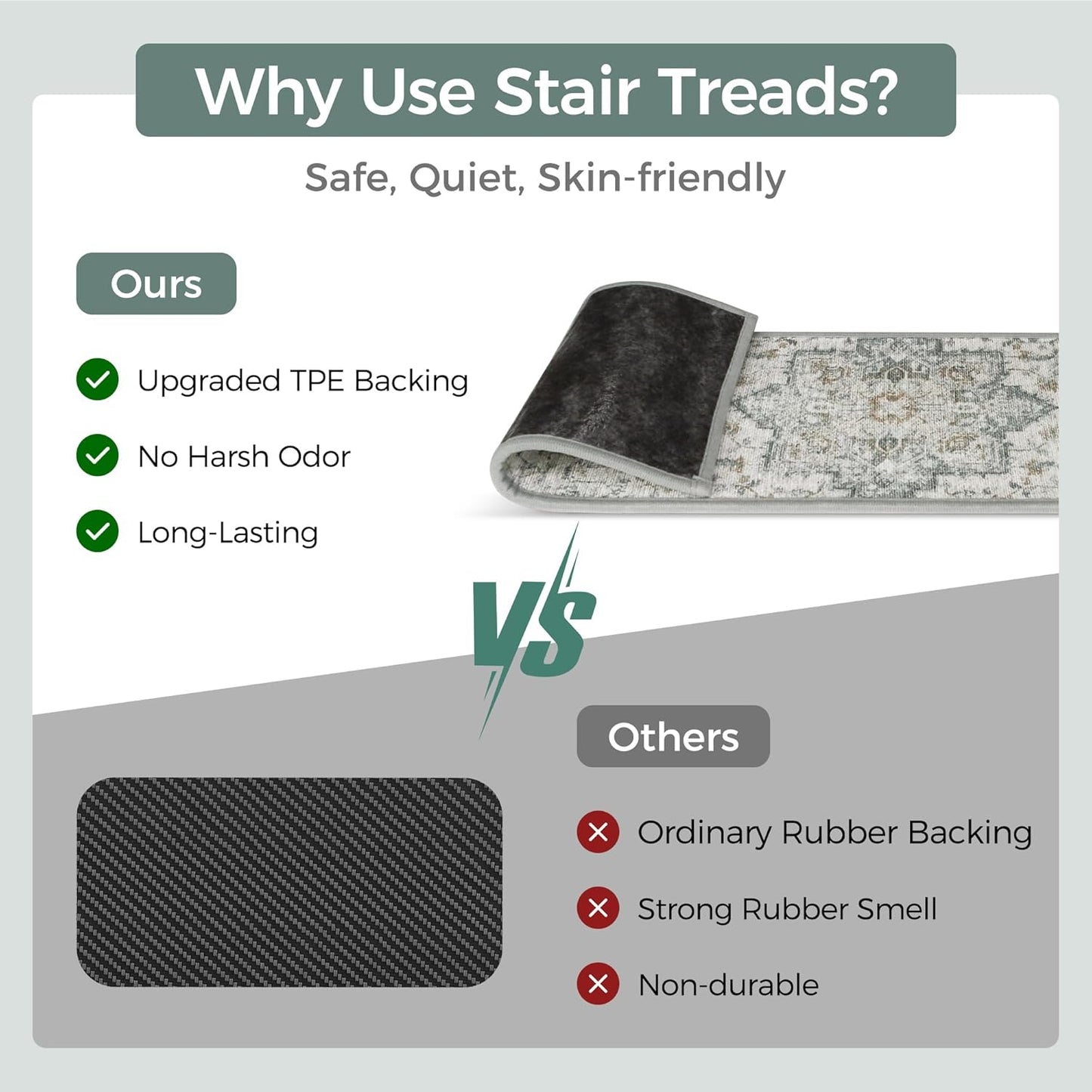 sarben Non Slip Stair Treads for Wooden Steps 15PCS - 8"x30" Indoor Safety Carpet, Edging Mats with TPE Adhesive Backing, Pet and Elderly Friendly Stair Rugs (Taupe) - Colors A